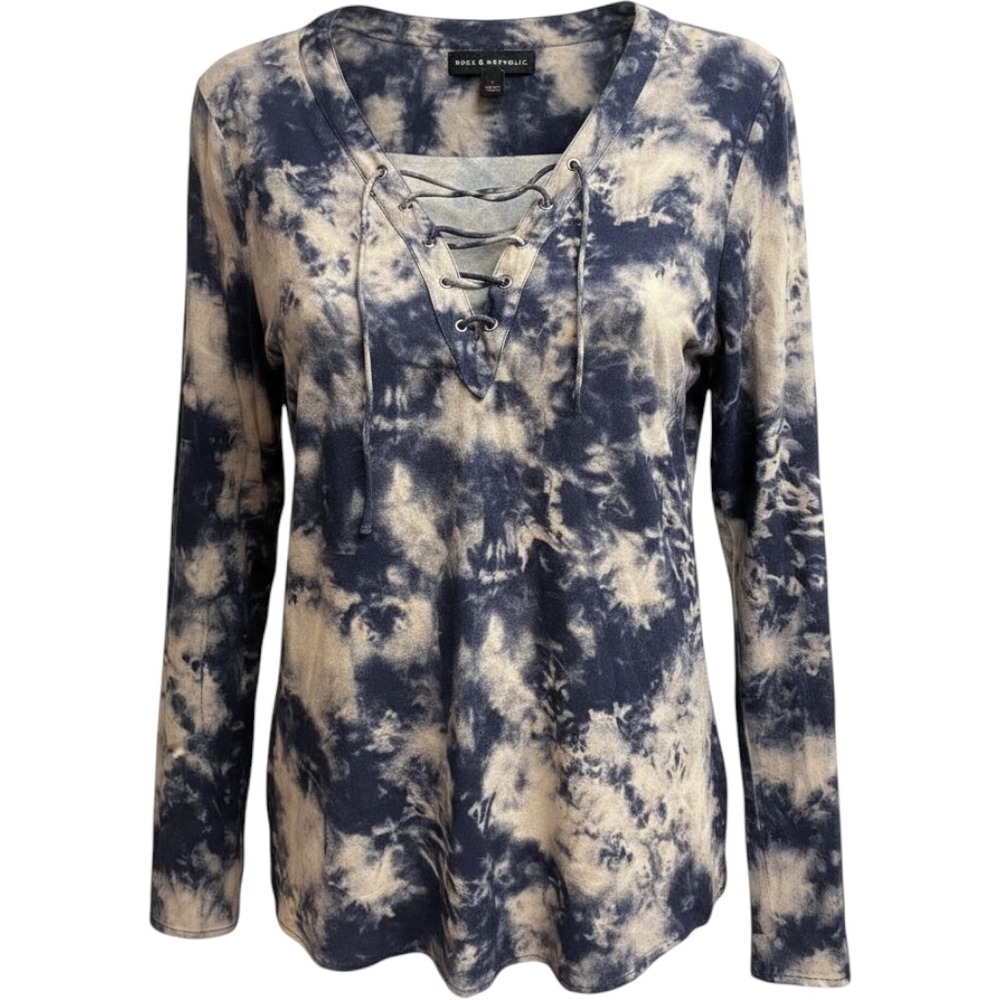 Rock & Republic Womens Indigo Tie Dye Lace Up Long Sleeve To L